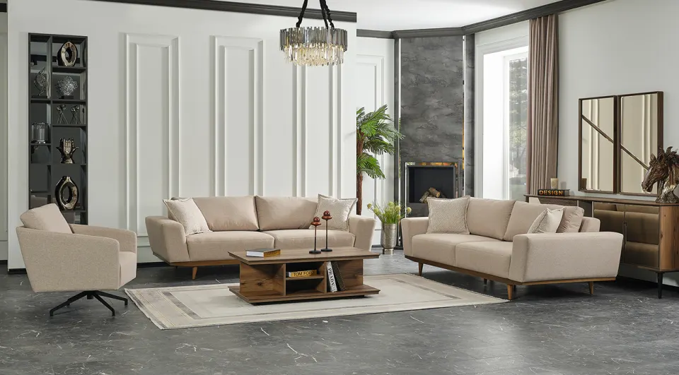 Logo Wooden Leg Sofa Set