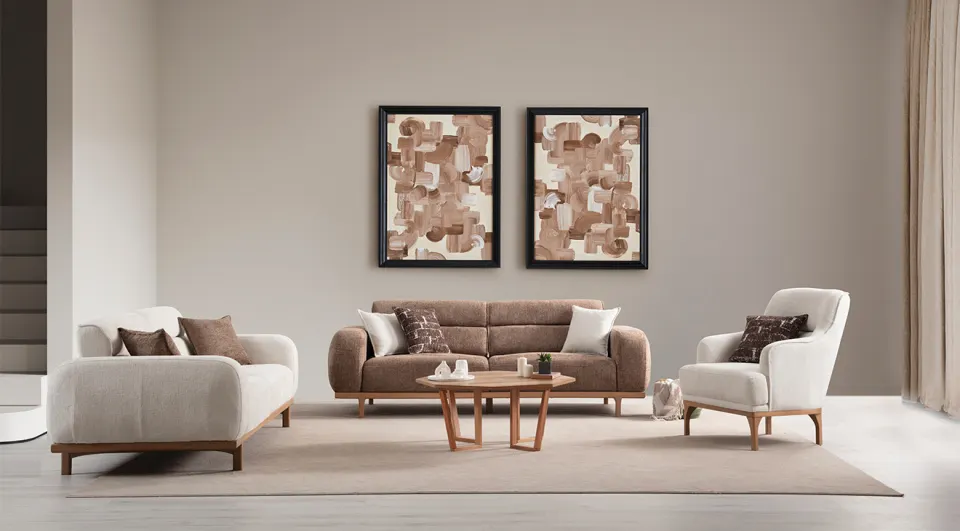 Luna Wooden Leg Sofa Set