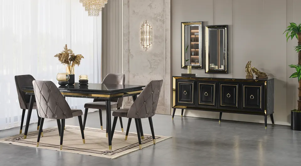 Granite Anthracite Wooden Leg Dining Room Set