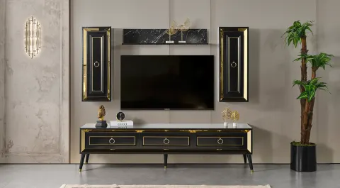 Granite Anthracite Wooden Leg TV Unit