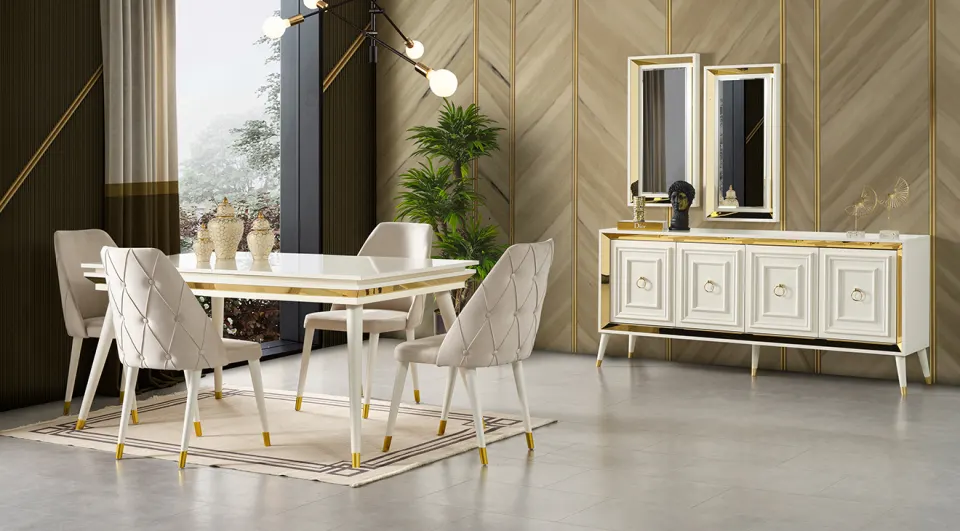 Rosa Moonstone Wooden Leg Dining Room Set