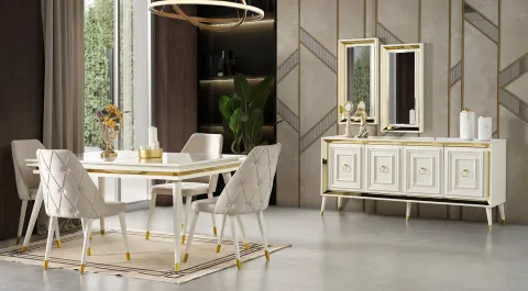 Zambak Moonstone Wooden Leg Dining Room Set