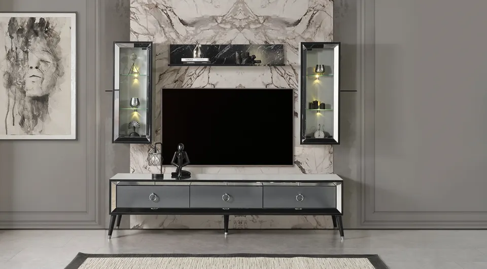 Palma Anthracite Wooden Leg TV Unit
