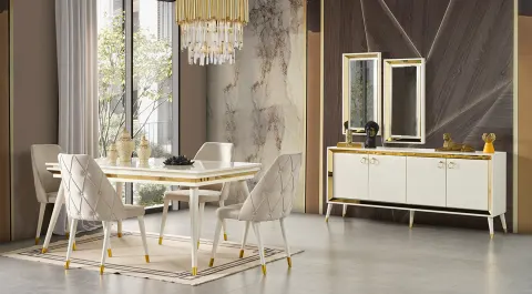Lotus Moonstone Wooden Leg Dining Room Set