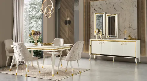 Damla Moonstone Wooden Leg Dining Room Set