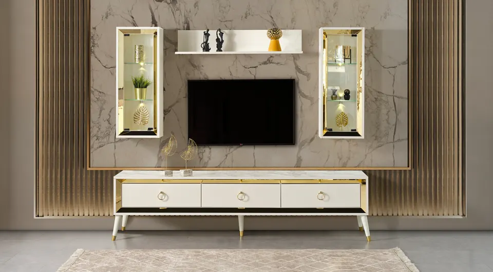 Damla Moonstone Wooden Leg TV Unit