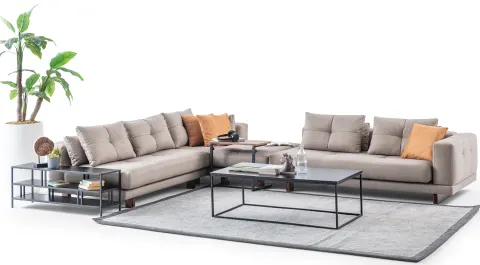 Colosseum Wooden Legs Modern Corner Sofa Set