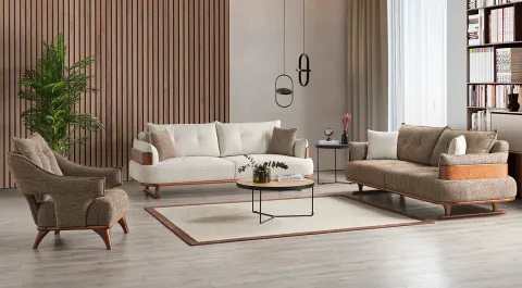 Arin Wooden Leg Sofa Set