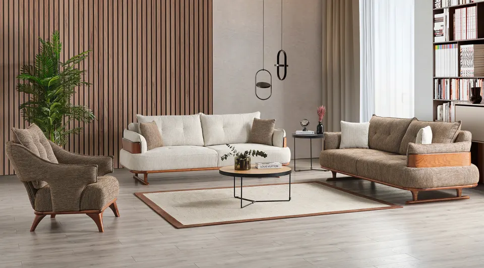 Arin Wooden Leg Sofa Set