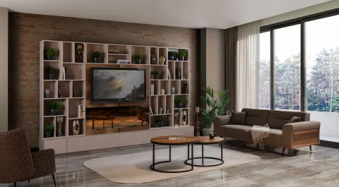 Asya Fireplace Bookshelf TV Unit