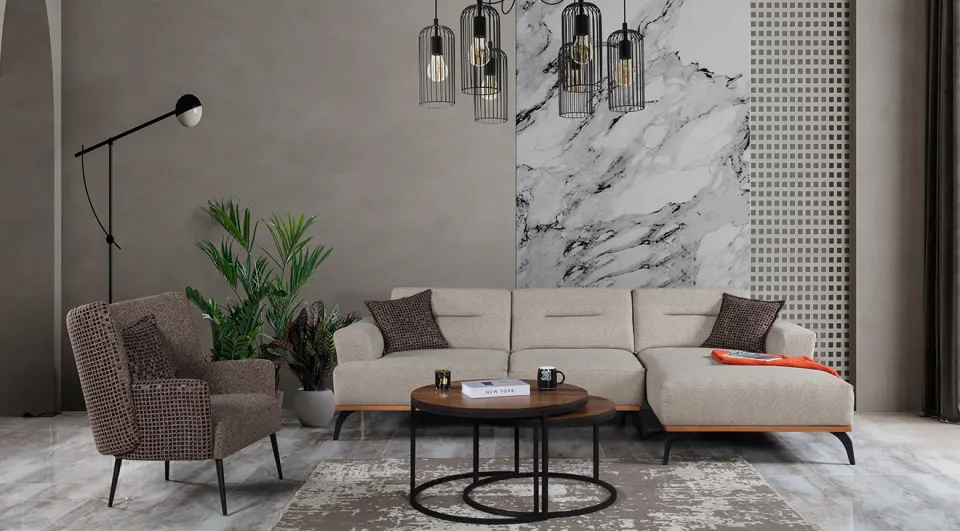 Asian Metal Leg Corner Sofa Set