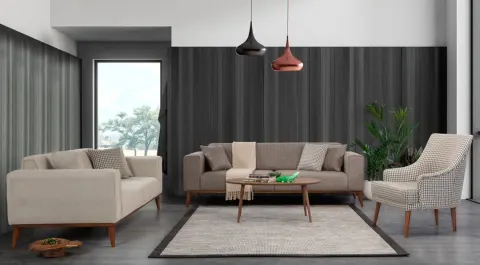 Asya Wooden Leg Sofa Set