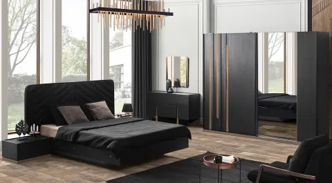 Dark Sliding Door Bedroom Set