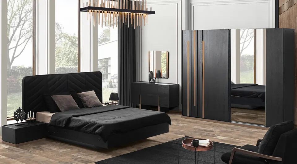 Dark Sliding Door Bedroom Set