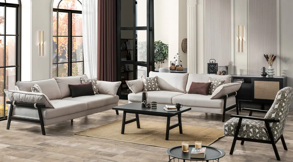 Rattan Dark Bed Modern Sofa Set