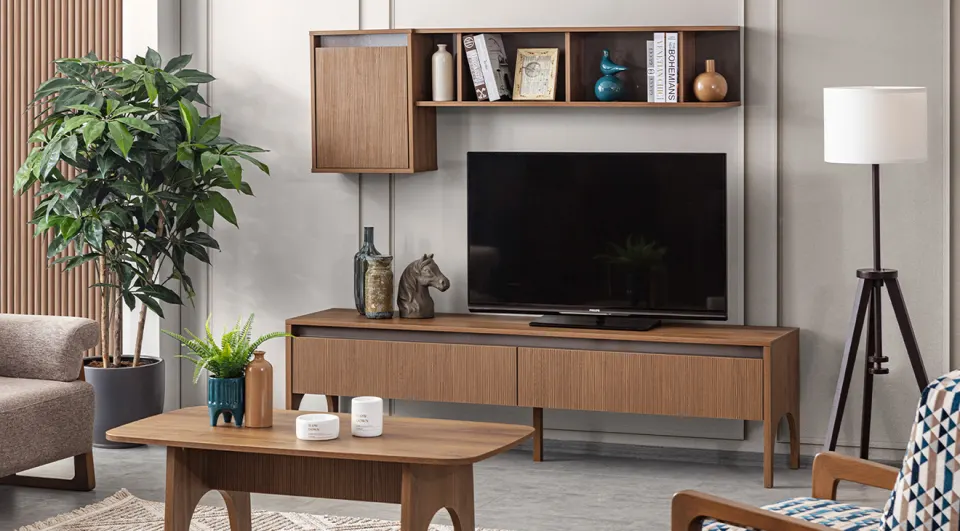Wood Walnut Modern TV Unit