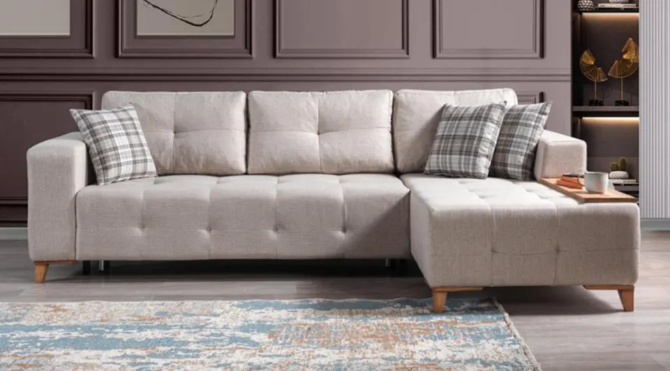 King Bed with Storage Corner Sofa Set