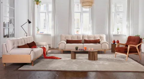 Assos Wooden Leg Sofa Set