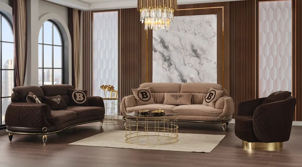 Atlantis Gold Metal Leg Sofa Set