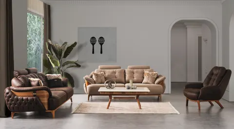 Ayes Modern Sofa Set with Wooden Legs