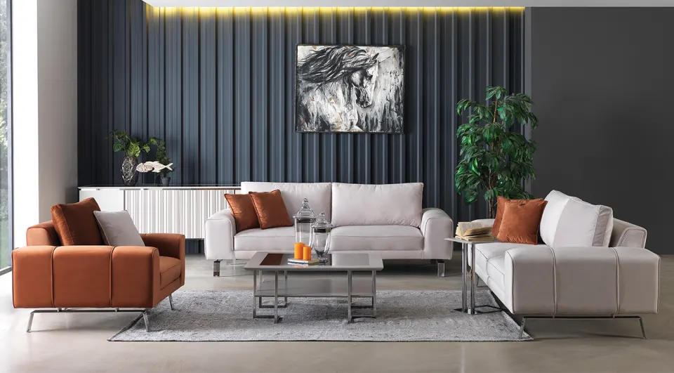 Silver Metal Leg Sofa Set