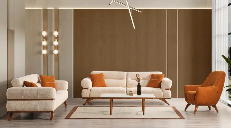 Octavia Sofa Set with Wooden Legs