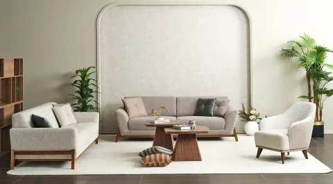 Juliet Wooden Legs Sofa Set
