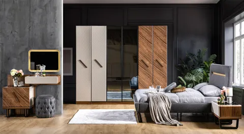 Magnum Moonstone Walnut 6-Door Bedroom Set