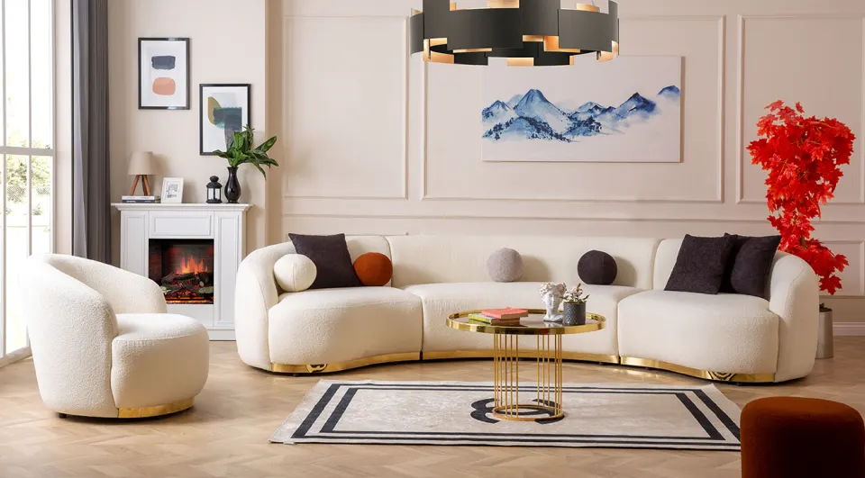 Elips White Corner Sofa Set