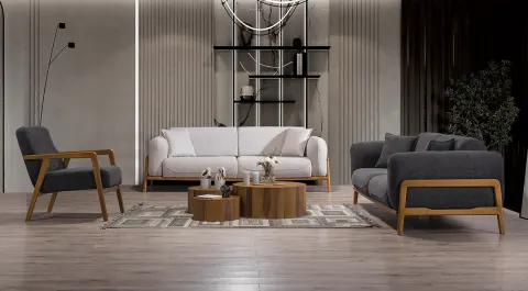 Linz Wooden Leg Sofa Set