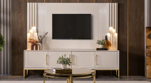Rose Gold Metal Leg TV Unit