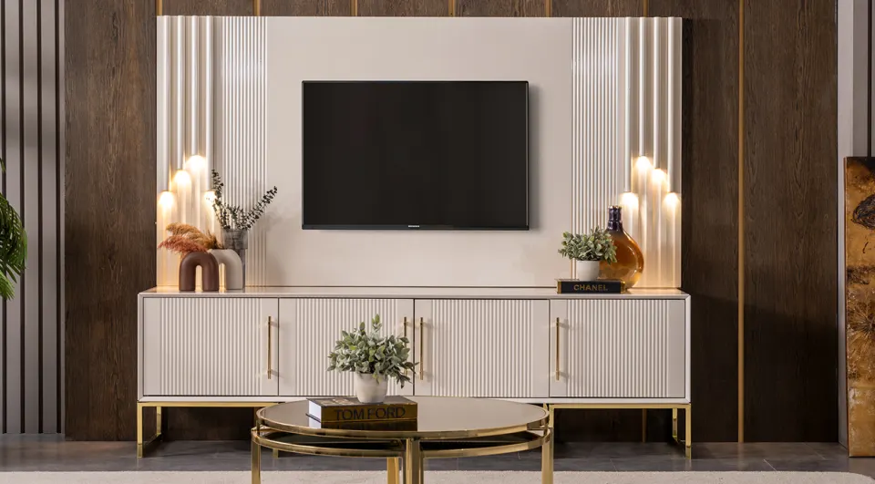 Rose Gold Metal Leg TV Unit