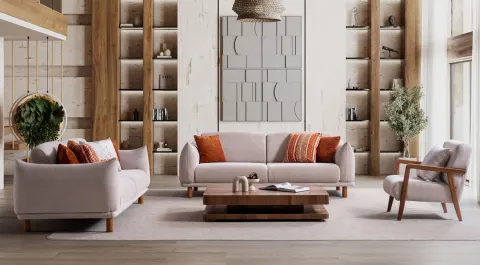 Foxy Wooden Leg Sofa Set