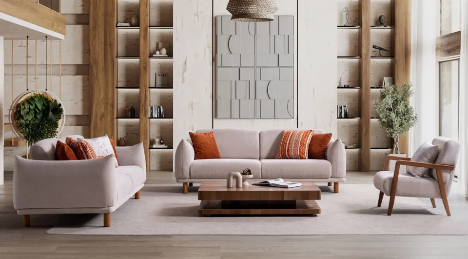 Foxy Wooden Leg Sofa Set