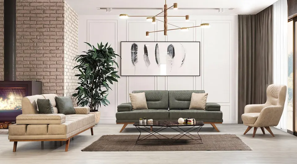 Milano Modern Wooden Leg Sofa Set