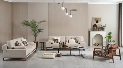Prime Walnut Wooden Leg Sofa Set