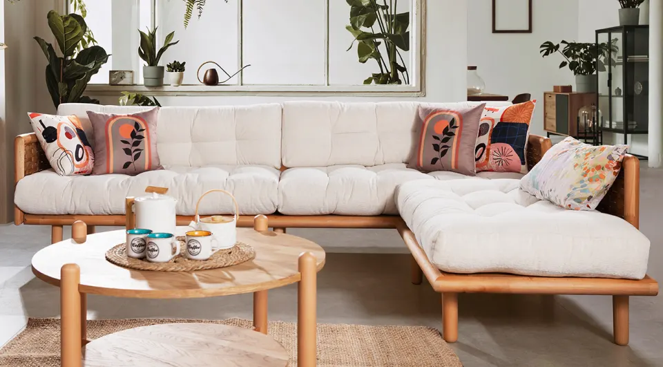 Loft Wooden Leg Corner Sofa Set