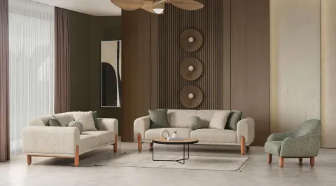 Silver Wooden Leg Sofa Set