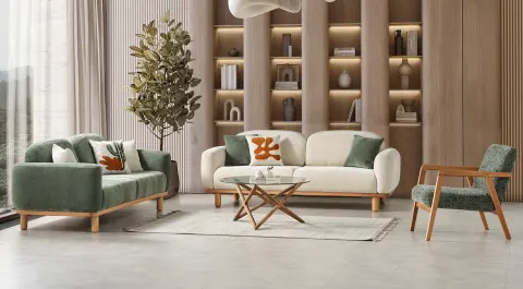 Aqustik Wooden Leg Sofa Set