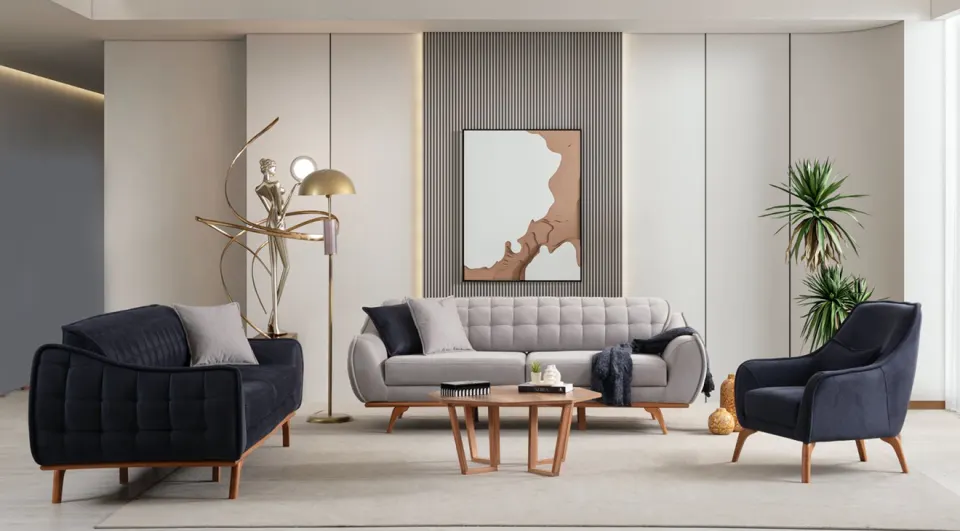 Florya Wooden Leg Modern Sofa Set