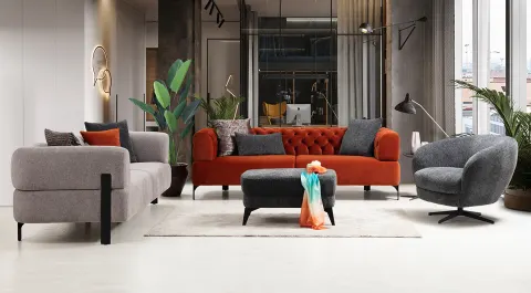 Cratos Modern Metal Leg Sofa Set