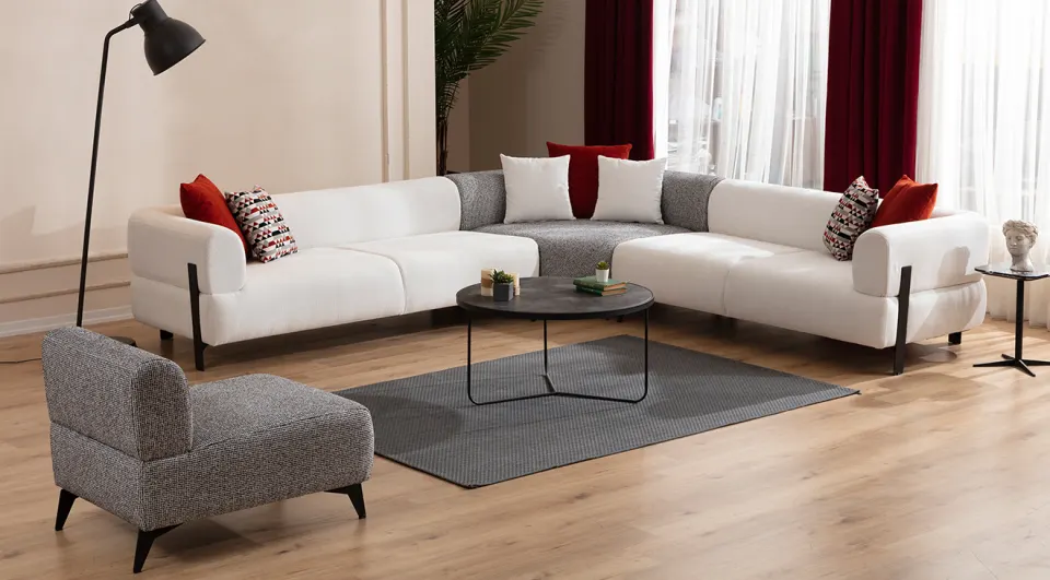 Cratos Metal Leg Corner Sofa Set