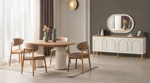 Derin Wooden Legs Bohemian Dining Room Set