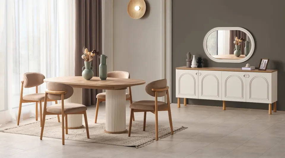 Derin Wooden Legs Bohemian Dining Room Set