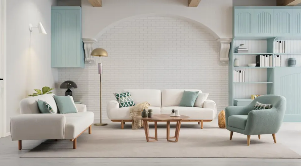 Queen Bohem Wooden Leg Sofa Set