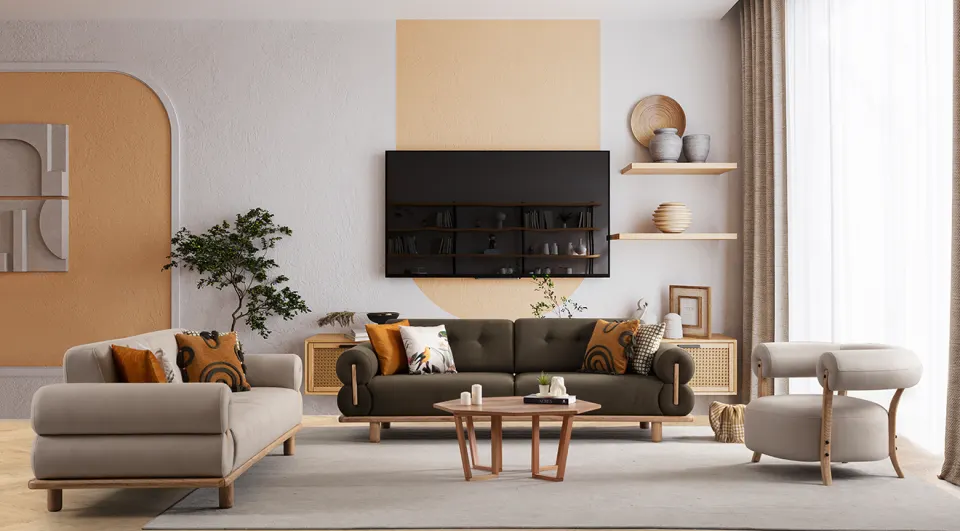 Bohem Wooden Leg Sofa Set