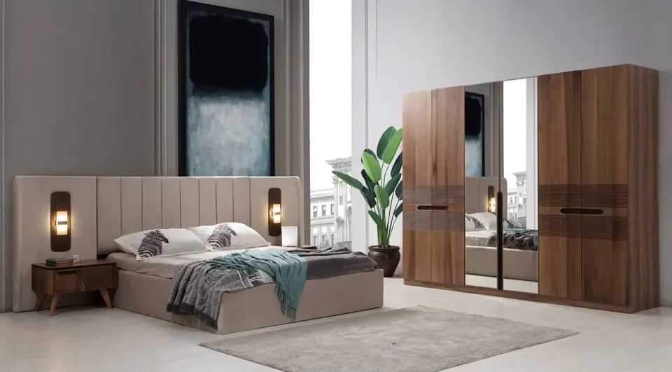  Hermes 6-Door Walnut Bedroom Set