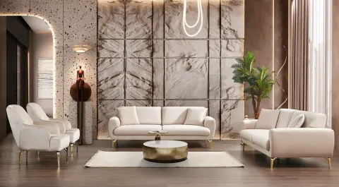 Oslo Gold Metal Leg Sofa Set 