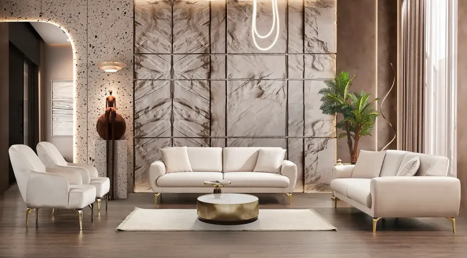 Oslo Gold Metal Leg Sofa Set 