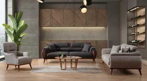 Roma Wooden Leg Sofa Set